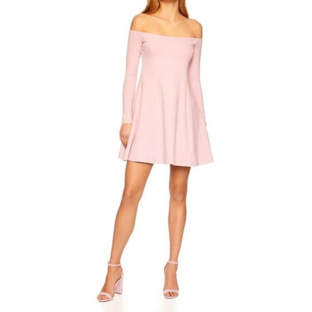 Susana Monaco Off Shoulder Long Sleeve Mini Dress Waterlilly Pink/ Purple M